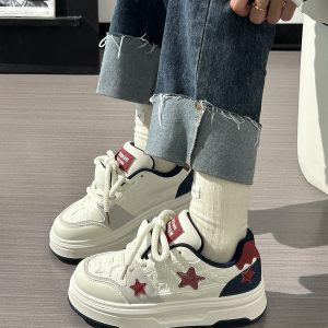 Women's Thick-Soled White Sneakers - Versatile Mesh Breathable Height-Increasing Trendy Shoes for Y2K Style