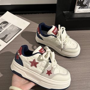 Women's Thick-Soled White Sneakers - Versatile Mesh Breathable Height-Increasing Trendy Shoes for Y2K Style