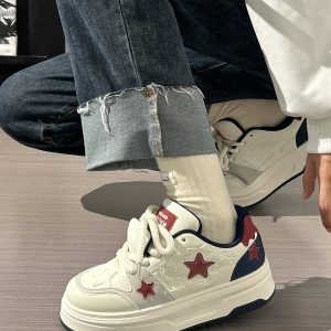 Women's Thick-Soled White Sneakers - Versatile Mesh Breathable Height-Increasing Trendy Shoes for Y2K Style