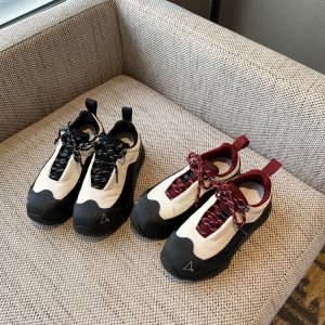 Women's Trendy Casual Lace-Up Dad Shoes - Genuine Leather Color-Blocking Thick-Soled Spring 2025 Versatile Fashion Footwear