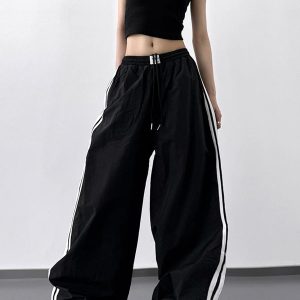 Women's Trendy Summer Wide-Leg Casual Pants with Drawstring - Loose Fit Hip-Hop Style Long Trousers for 2025