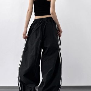Women's Trendy Summer Wide-Leg Casual Pants with Drawstring - Loose Fit Hip-Hop Style Long Trousers for 2025