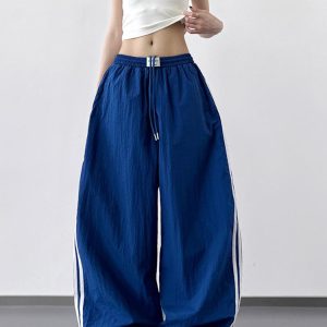 Women's Trendy Summer Wide-Leg Casual Pants with Drawstring - Loose Fit Hip-Hop Style Long Trousers for 2025
