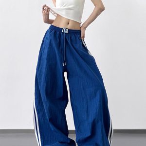 Women's Trendy Summer Wide-Leg Casual Pants with Drawstring - Loose Fit Hip-Hop Style Long Trousers for 2025