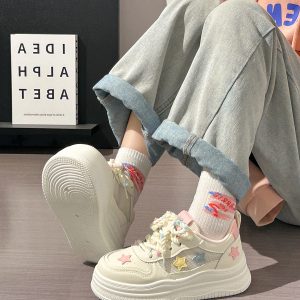 Women's Trendy Thick-Soled White Sneakers for Summer - Breathable Big Toe Shoes for Casual Style