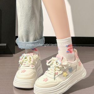 Women's Trendy Thick-Soled White Sneakers for Summer - Breathable Big Toe Shoes for Casual Style