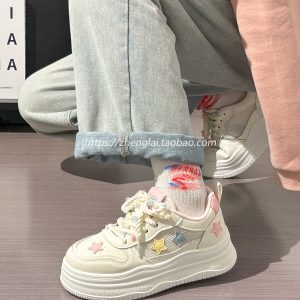 Women's Trendy Thick-Soled White Sneakers for Summer - Breathable Big Toe Shoes for Casual Style