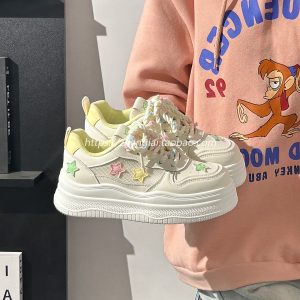 Women's Trendy Thick-Soled White Sneakers for Summer - Breathable Big Toe Shoes for Casual Style