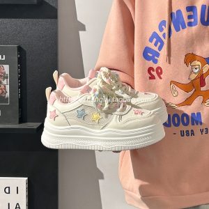 Women's Trendy Thick-Soled White Sneakers for Summer - Breathable Big Toe Shoes for Casual Style