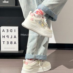 Women's Trendy Thick-Soled White Sneakers for Summer - Breathable Big Toe Shoes for Casual Style