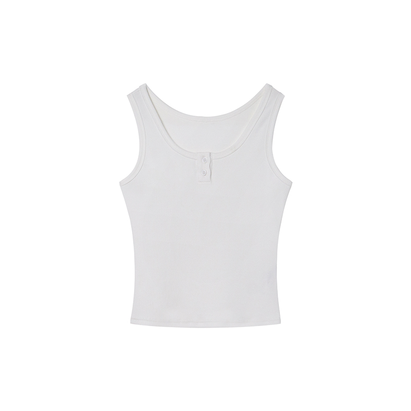 Women's U-Neck Half-Open Button Vest - Slim Fit Spring/Summer Top for Flattering Layering, Trendy Casual Style Women's U-Neck Half-Open Button Vest - Slim Fit Spring/Summer Top for Flattering Layering, Trendy Casual Style