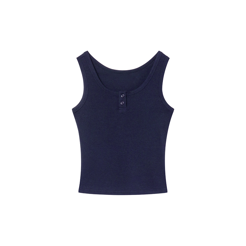 Women's U-Neck Half-Open Button Vest - Slim Fit Spring/Summer Top for Flattering Layering, Trendy Casual Style