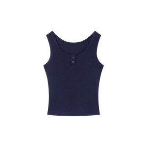 Women's U-Neck Half-Open Button Vest - Slim Fit Spring/Summer Top for Flattering Layering, Trendy Casual Style