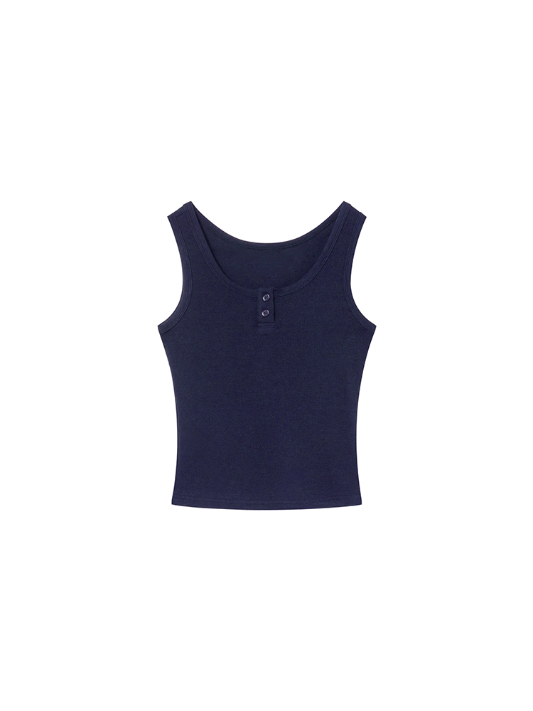 Women's U-Neck Half-Open Button Vest - Slim Fit Spring/Summer Top for Flattering Layering, Trendy Casual Style Women's U-Neck Half-Open Button Vest - Slim Fit Spring/Summer Top for Flattering Layering, Trendy Casual Style