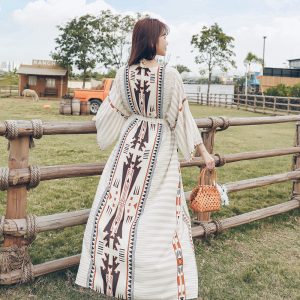 Women's Vacation-Style Loose Long Printed Sun Protection Coat Beach Cover-Up Swimsuit Outerwear Cardigan