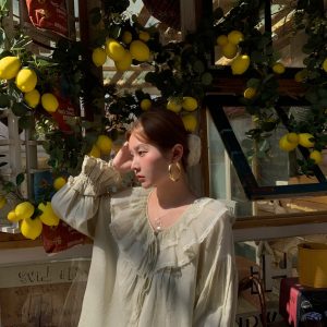 Women's Vintage Green Ruffled Linen Shirt and Floral A-Line Skirt Set - Summer Fashion, Boho Style, Perfect for 90s Inspired Looks