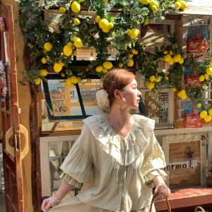 Women's Vintage Green Ruffled Linen Shirt and Floral A-Line Skirt Set - Summer Fashion, Boho Style, Perfect for 90s Inspired Looks