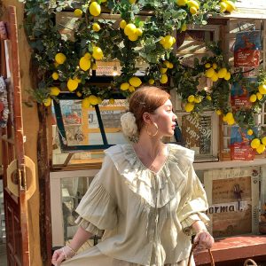 Women's Vintage Green Ruffled Linen Shirt and Floral A-Line Skirt Set - Summer Fashion, Boho Style, Perfect for 90s Inspired Looks