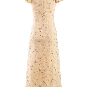 Women's Vintage Lace-Up Yellow Floral Long Dress - 2025 Summer Vacation Style, Boho Chic, French Inspired Fashion