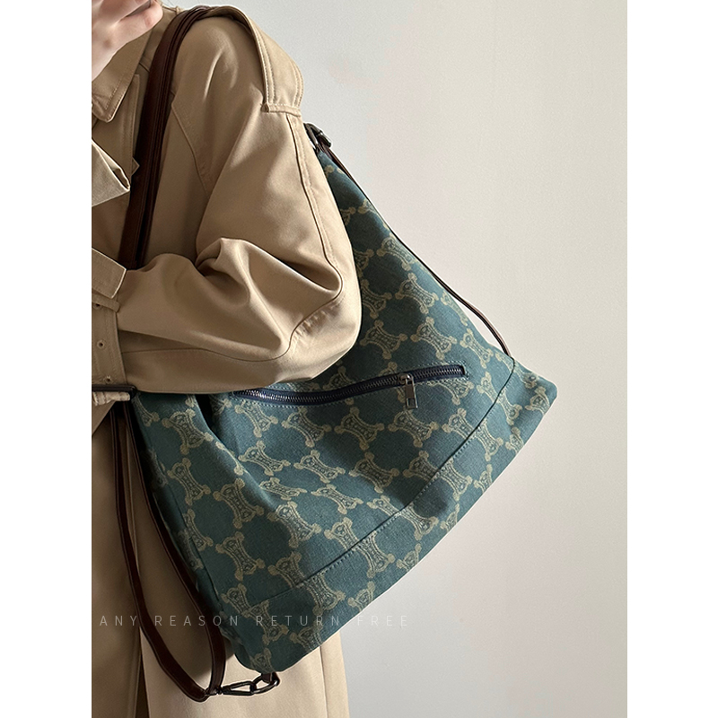 Women's Vintage Print Large-Capacity Tote Backpack - Commuting Shoulder Crossbody Bag, Chic Everyday Style