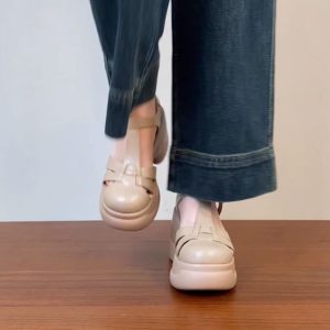 Women's Waterproof Platform High Heel Roman Sandals - Thick-Soled Round Toe Pig Cage Design for Summer 2025