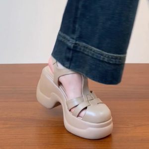 Women's Waterproof Platform High Heel Roman Sandals - Thick-Soled Round Toe Pig Cage Design for Summer 2025