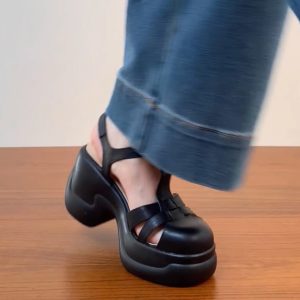 Women's Waterproof Platform High Heel Roman Sandals - Thick-Soled Round Toe Pig Cage Design for Summer 2025