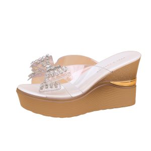 Women's Wedge Sandals with Bowknot Rhinestone, Waterproof Platform High Heels, Thick-Soled Summer Outdoor Footwear 2025