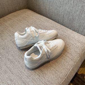 Women's White Genuine Leather Sneakers - Retro 2025 Training Shoes, Lightweight Thick Sole, Non-Slip Casual Sports Footwear