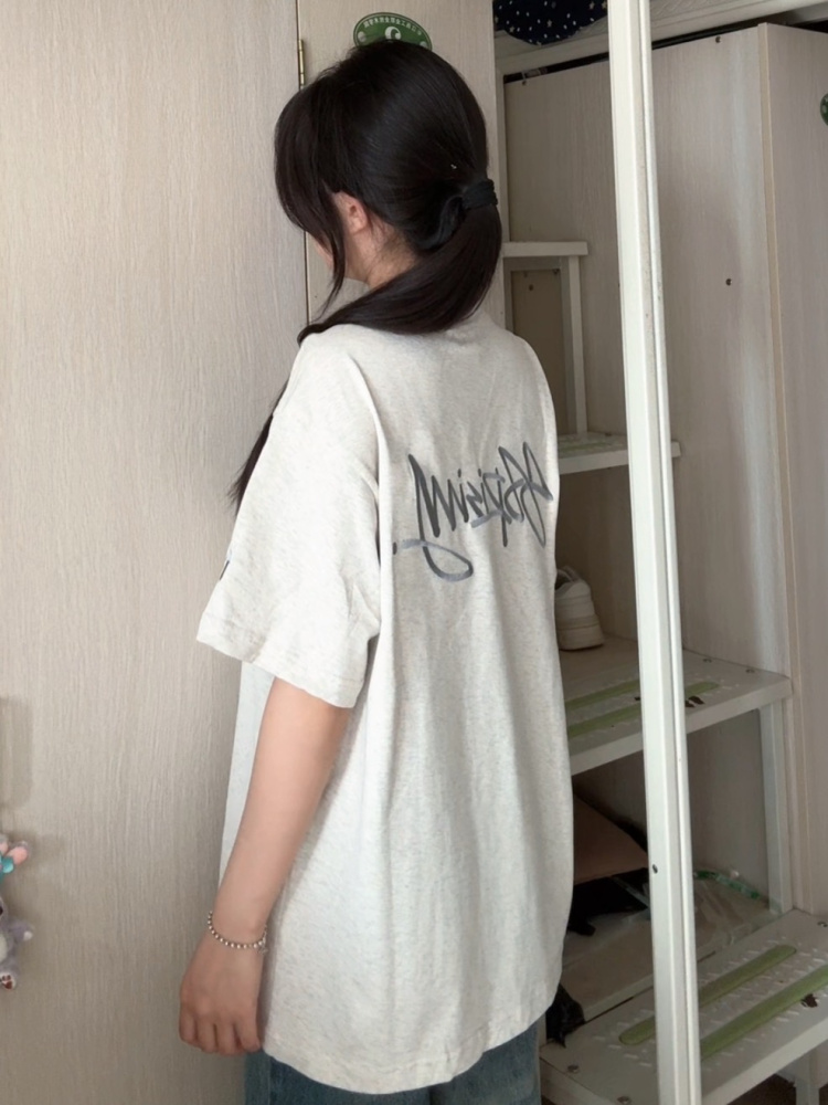 Women’s White Gray Embroidered Letter Short Sleeve T-Shirt - Trendy Summer 2025 Casual Style with Unique Shoulder Design Women’s White Gray Embroidered Letter Short Sleeve T-Shirt - Trendy Summer 2025 Casual Style with Unique Shoulder Design