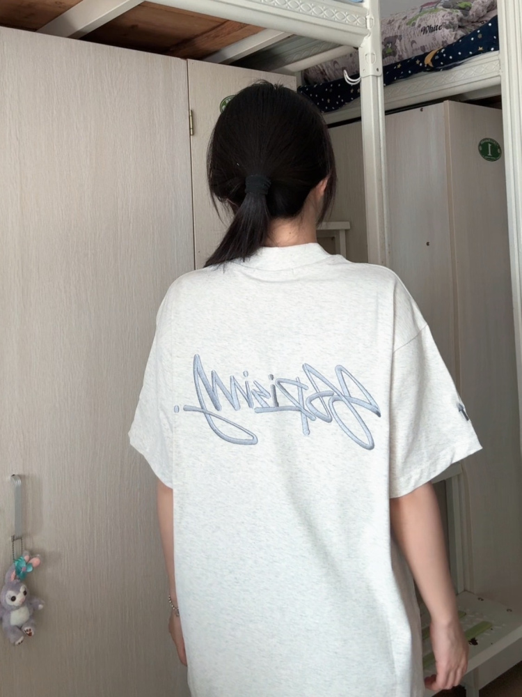 Women’s White Gray Embroidered Letter Short Sleeve T-Shirt - Trendy Summer 2025 Casual Style with Unique Shoulder Design Women’s White Gray Embroidered Letter Short Sleeve T-Shirt - Trendy Summer 2025 Casual Style with Unique Shoulder Design