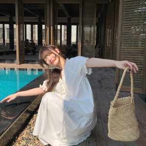 Women's White Half-Length A-Line Skirt with 3D Rose Flower Decoration - Summer 2025 Trendy Floral Style