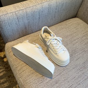 Women's White Lace-Up Genuine Leather Sneakers - 2025 Spring Thick-Soled Casual Biscuit Shoes, Comfortable Y2K Style