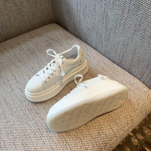 Women's White Lace-Up Platform Sneakers - 2025 New Style Thick-Soled Genuine Leather Casual Sports Shoes