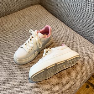 Women's White Lace-Up Sneakers - Comfortable Thick-Soled Genuine Leather Casual Footwear for Spring 2025 - Versatile Student Style