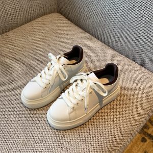 Women's White Lace-Up Sneakers - Comfortable Thick-Soled Genuine Leather Casual Footwear for Spring 2025 - Versatile Student Style