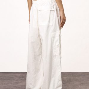 Women's White Loose Casual Paratrooper Pants - Unisex Wide-Leg Straight Trousers - Y2K Inspired Fashion