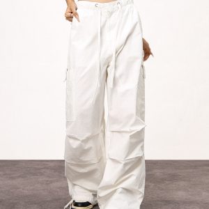 Women's White Loose Casual Paratrooper Pants - Unisex Wide-Leg Straight Trousers - Y2K Inspired Fashion