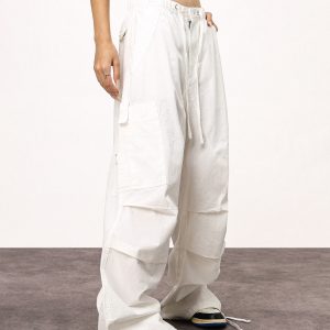 Women's White Loose Casual Paratrooper Pants - Unisex Wide-Leg Straight Trousers - Y2K Inspired Fashion