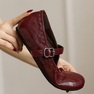 Women's White Mary Jane Shoes with Rivets, Soft Bottom Summer Flats, Hidden Height, Large Size 41-42, Stylish Comfort