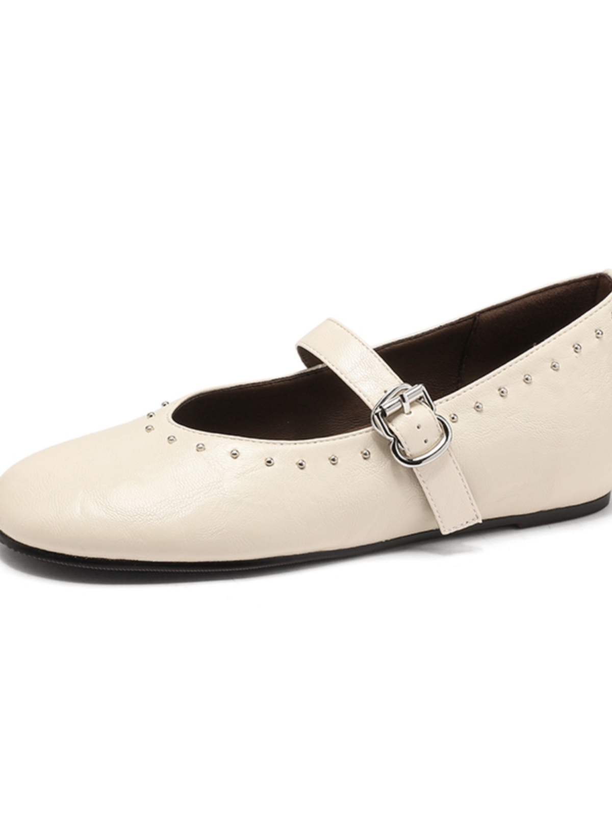 Women's White Mary Jane Shoes with Rivets, Soft Bottom Summer Flats, Hidden Height, Large Size 41-42, Stylish Comfort Women's White Mary Jane Shoes with Rivets, Soft Bottom Summer Flats, Hidden Height, Large Size 41-42, Stylish Comfort