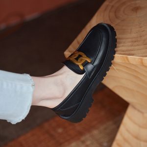 Women's White Thick-Soled Slip-On Loafers in British Style - Genuine Leather Spring Summer 2025 Fashion Footwear