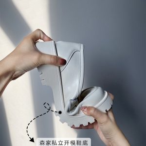 Women's White Thick-Soled Slip-On Loafers in British Style - Genuine Leather Spring Summer 2025 Fashion Footwear