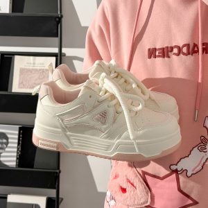 Women's White Thick-Soled Sneakers - Breathable Casual Skate Shoes for Spring Summer - Versatile Niche Fashion Footwear
