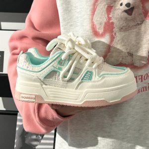 Women's White Thick-Soled Sneakers - Breathable Casual Skate Shoes for Spring Summer - Versatile Niche Fashion Footwear