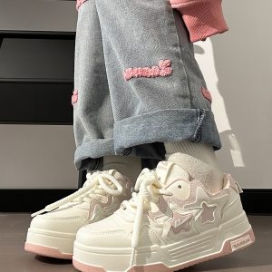 Women's White Thick-Soled Sneakers - Breathable Casual Skate Shoes for Spring Summer - Versatile Niche Fashion Footwear