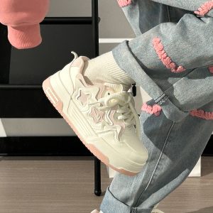 Women's White Thick-Soled Sneakers - Breathable Casual Skate Shoes for Spring Summer - Versatile Niche Fashion Footwear