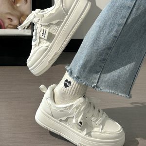 Women's White Thick-Soled Sneakers - Breathable Soft Sole Casual Shoes for Summer - Niche Design Korean Style Fashion Footwear