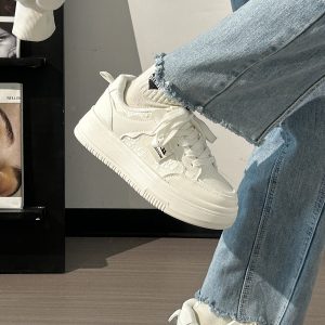 Women's White Thick-Soled Sneakers - Breathable Soft Sole Casual Shoes for Summer - Niche Design Korean Style Fashion Footwear