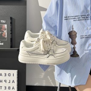 Women's White Thick-Soled Sneakers - Breathable Soft Sole Casual Shoes for Summer - Niche Design Korean Style Fashion Footwear